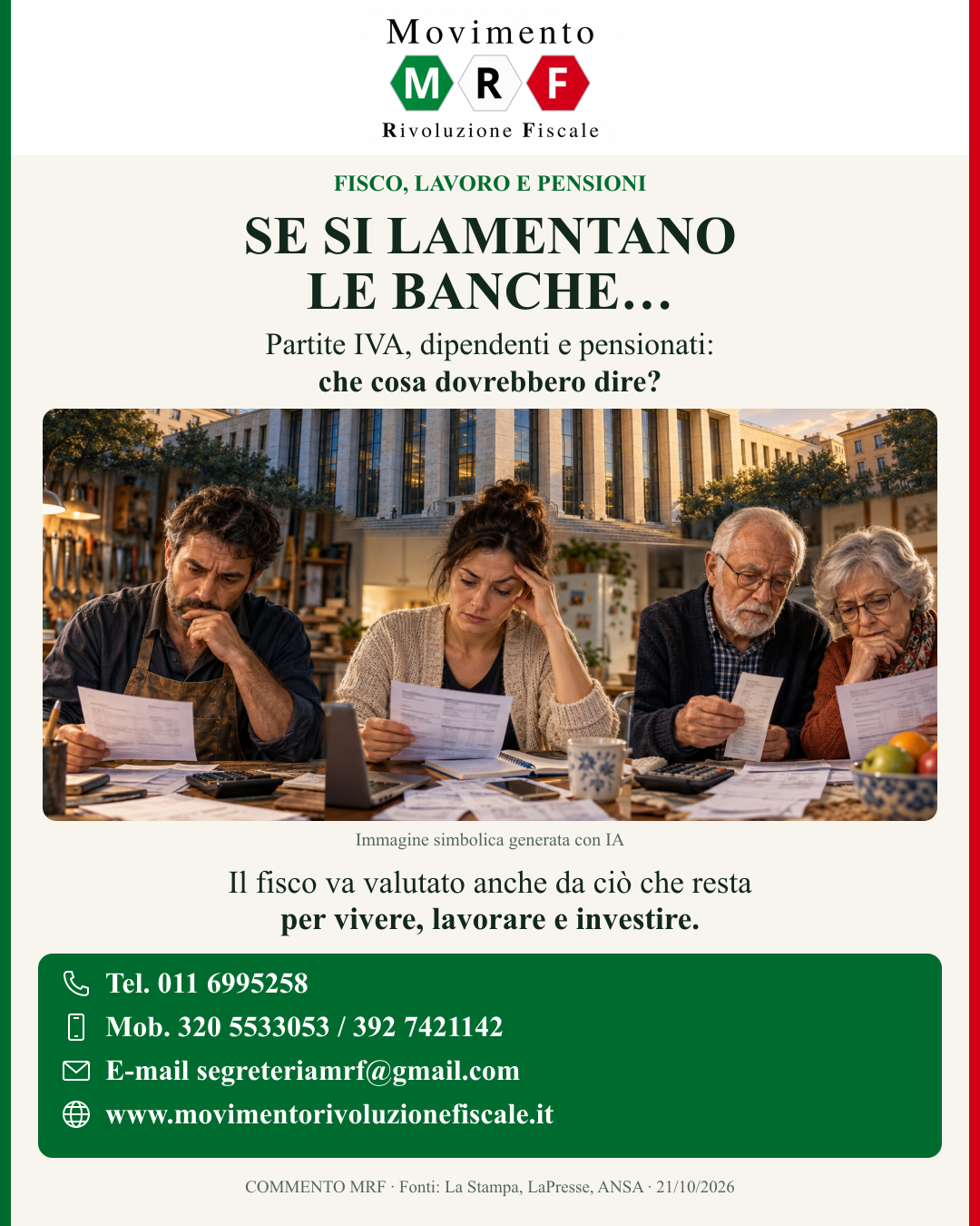 SE SI LAMENTANO LE BANCHE, COSA DOVREBBERO DIRE PARTITE IVA, DIPENDENTI E PENSIONATI?