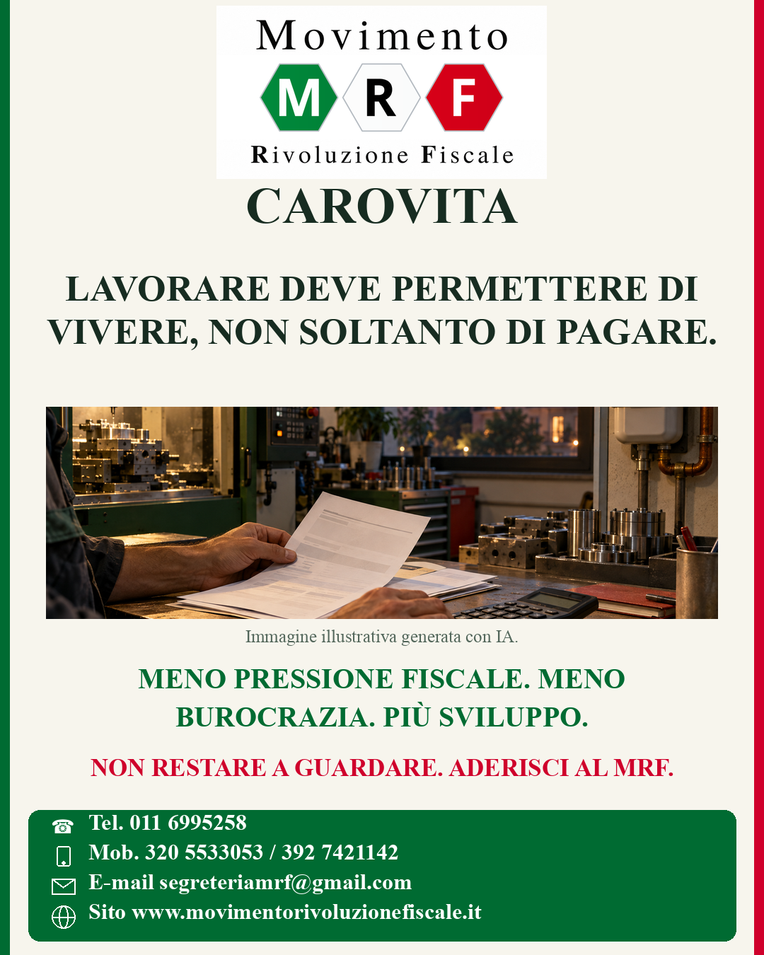CAROVITA: LAVORARE DEVE PERMETTERE DI VIVERE, NON SOLTANTO DI PAGARE.