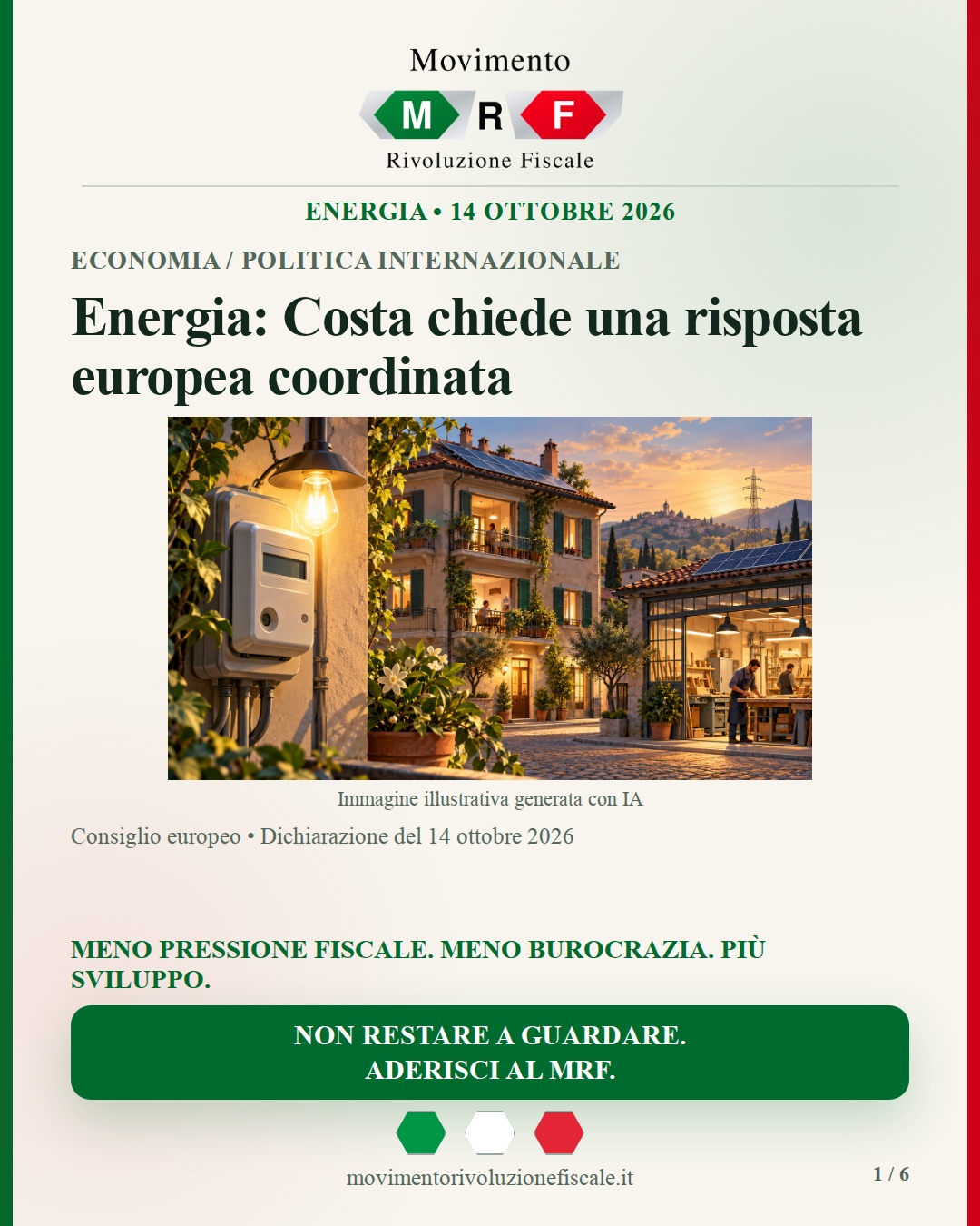Energia: Costa chiede una risposta europea coordinata